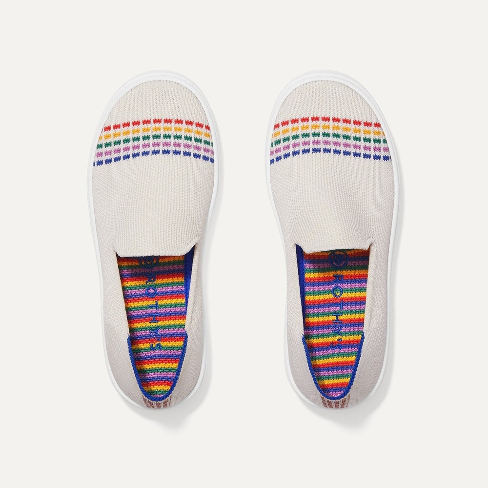 Rothys Kids Slip On Sneaker Bright White Rainbow Stripe Size 3